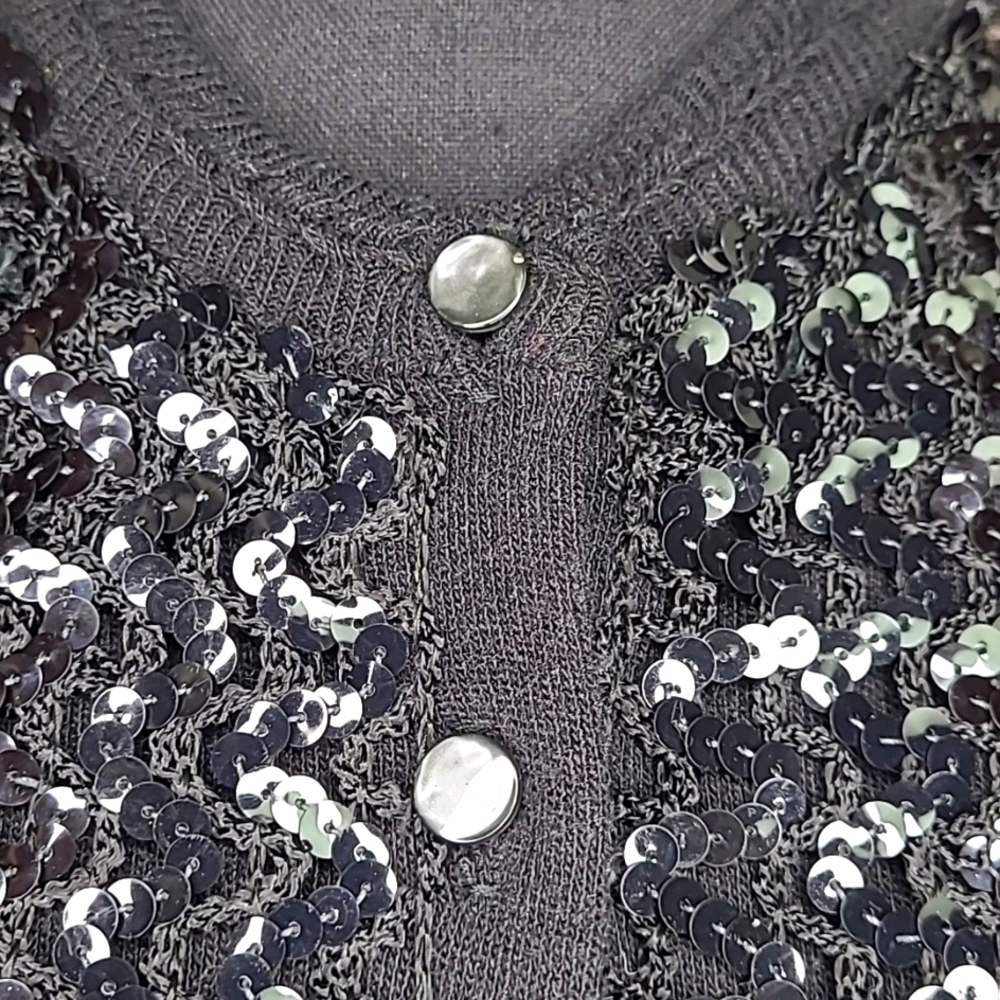 Rare 60's vintage black sweater cardigan. Sequins. Cardigan. Size S.